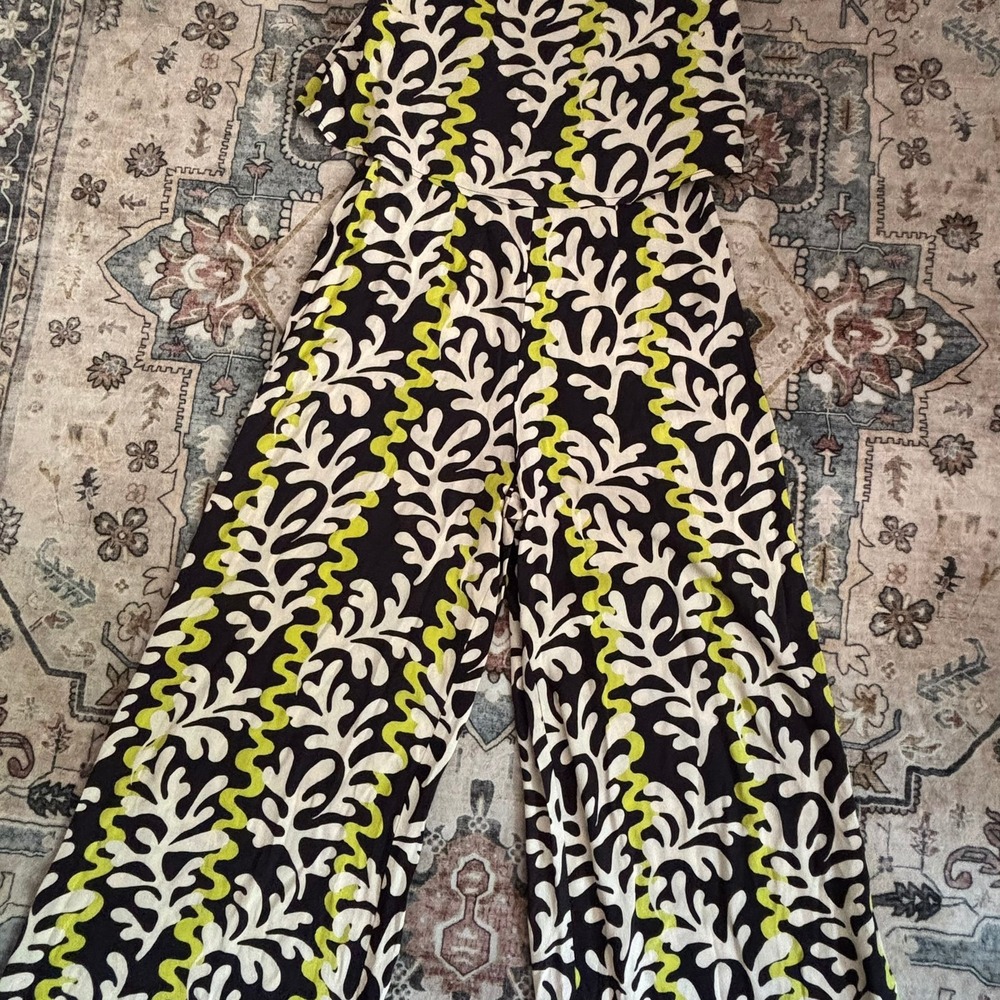 Phase Eight Abstract Print Wide Leg Jumpsuit Black Green Resort Vacay UK 10 US 6 - Picture 8 of 15